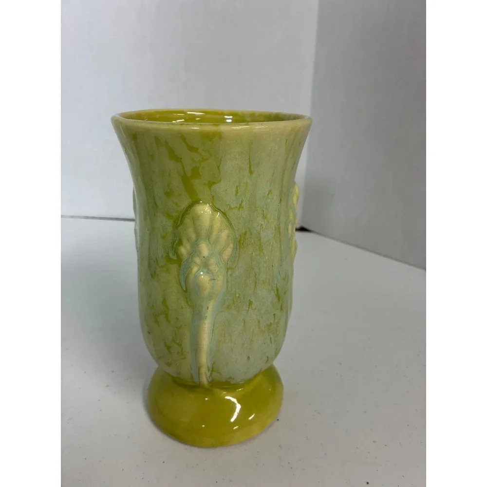 Vintage Shawnee Pottery 502-8 USA Chartreuse Green Drip Glaze Leaf Vase 8 Inch